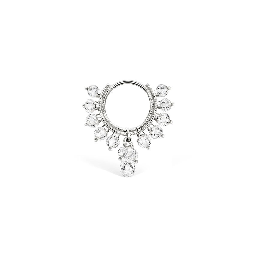 Diamond Coronet with Briolette Hoop Earring White Gold 8mm
