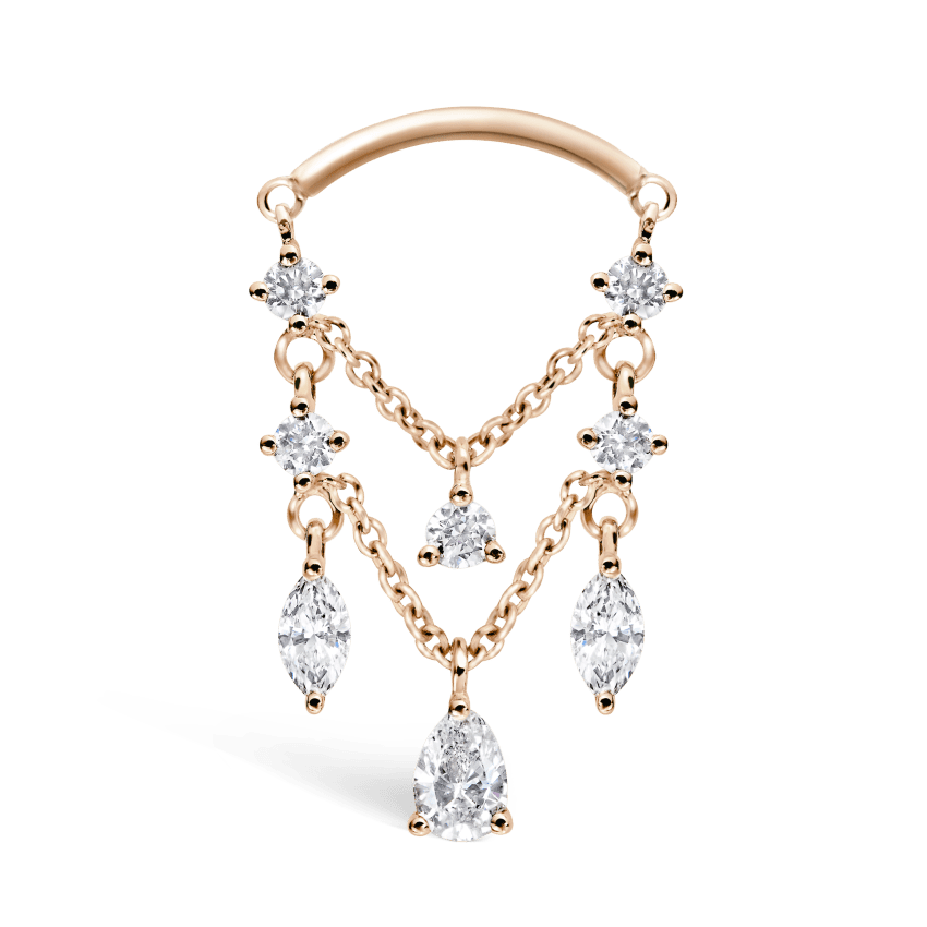 Diamond Drape Chandelier Threaded Stud Earring Rose Gold Horizontal
