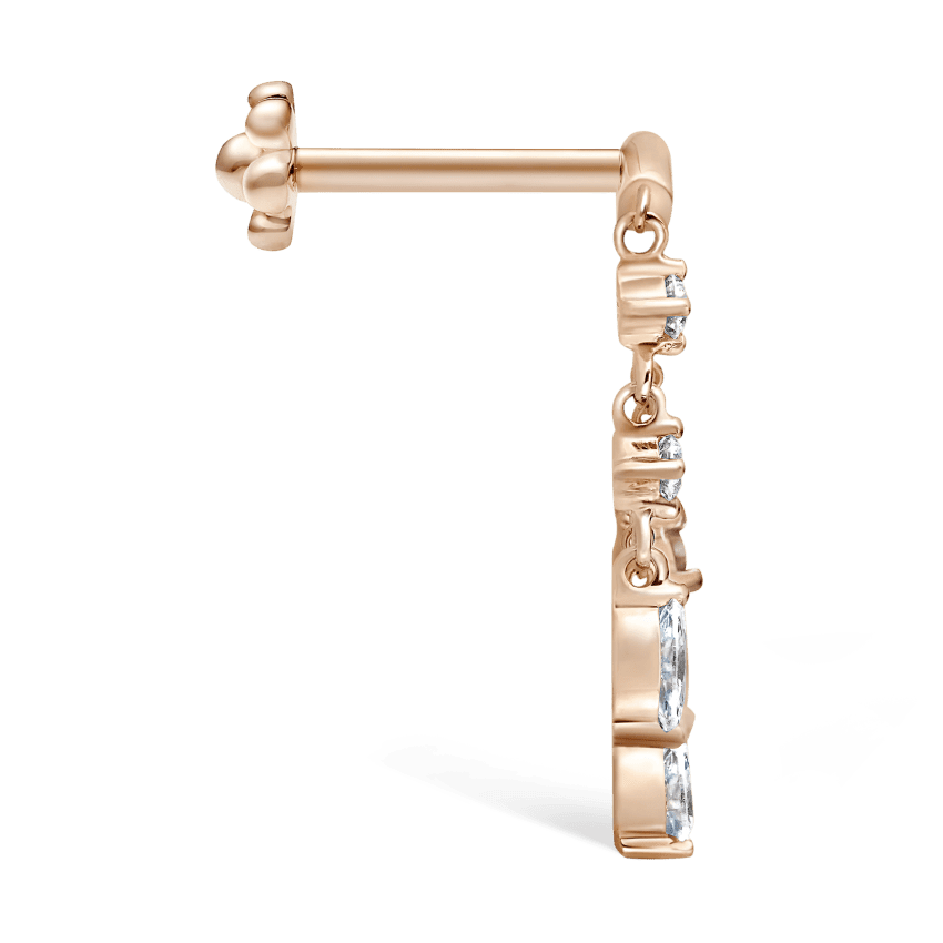 Diamond Drape Chandelier Threaded Stud Earring Rose Gold Horizontal