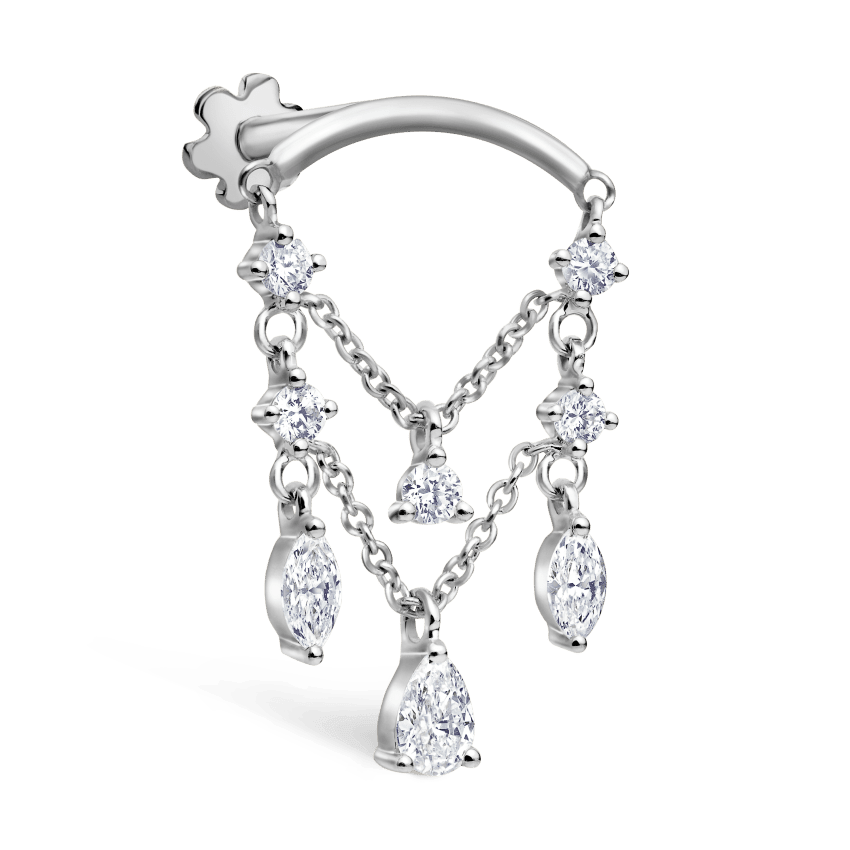 Diamond Drape Chandelier Threaded Stud Earring White Gold Horizontal