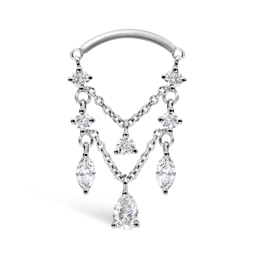Diamond Drape Chandelier Threaded Stud Earring White Gold Horizontal