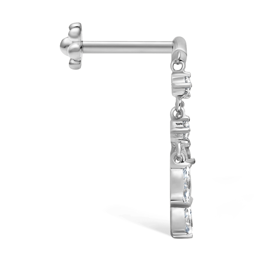 Diamond Drape Chandelier Threaded Stud Earring White Gold Horizontal