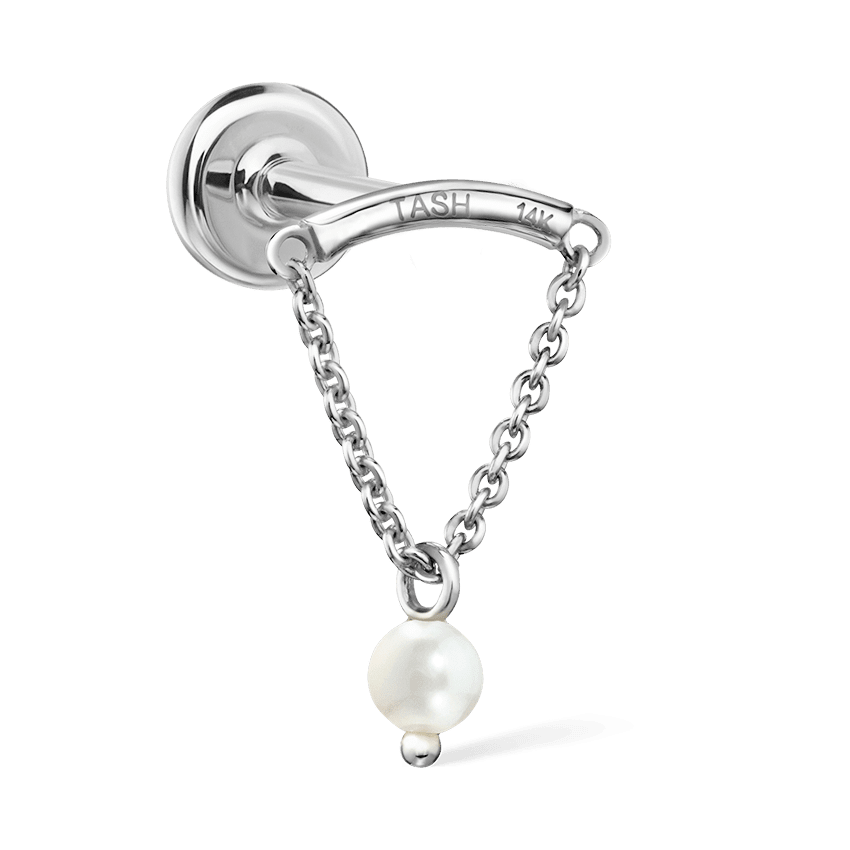 Pearl Drape Threaded Stud Earring White Gold 2.5mm Horizontal
