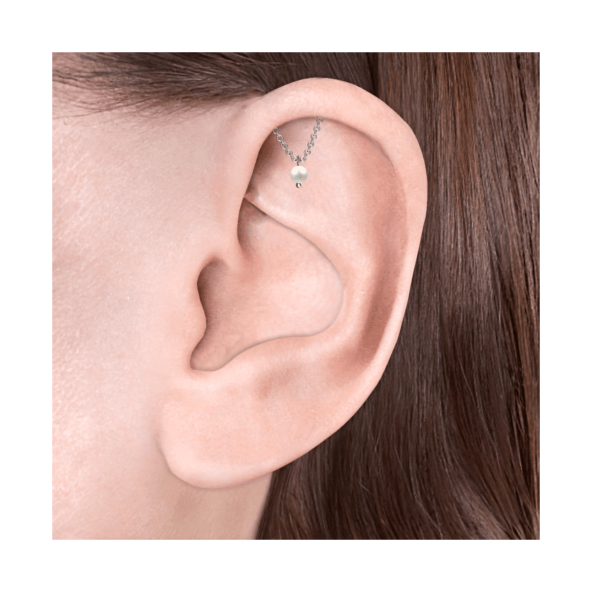 Pearl Drape Threaded Stud Earring White Gold 2.5mm Horizontal