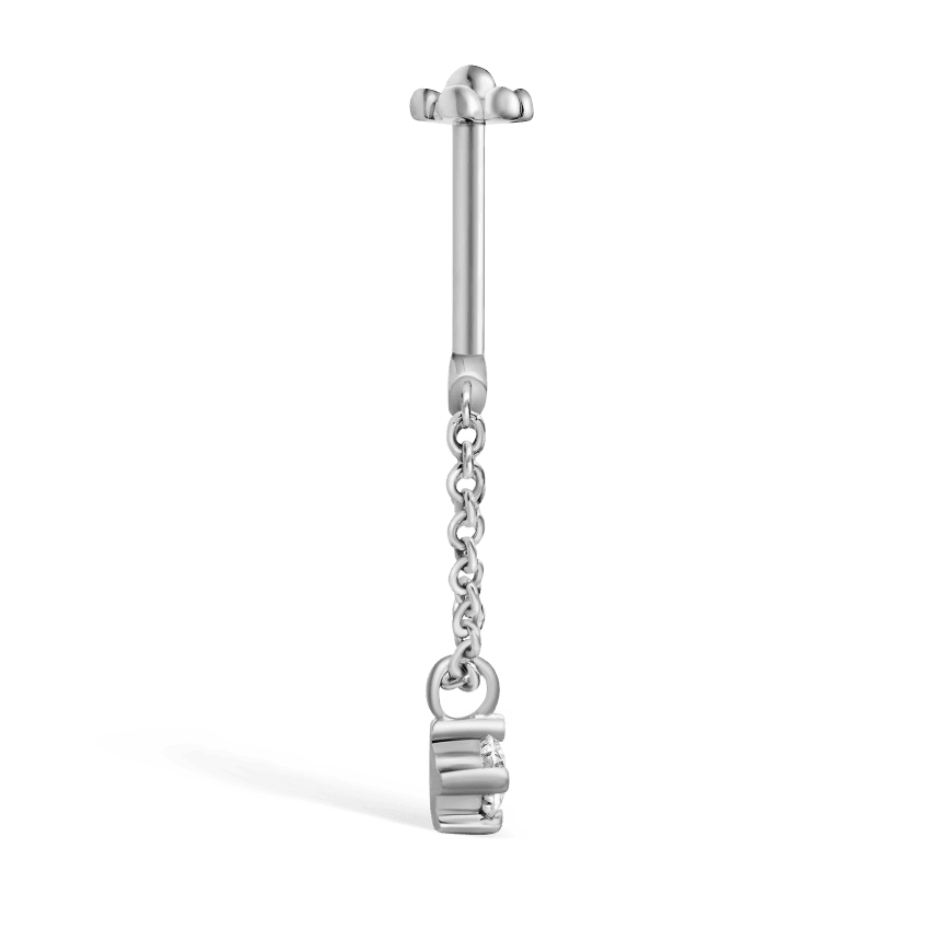 Prong Set Diamond Drape Threaded Stud Earring White Gold 2mm Vertical