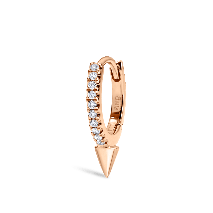 Single Short Spike Diamond Eternity Hoop Earring Rose Gold 8mm