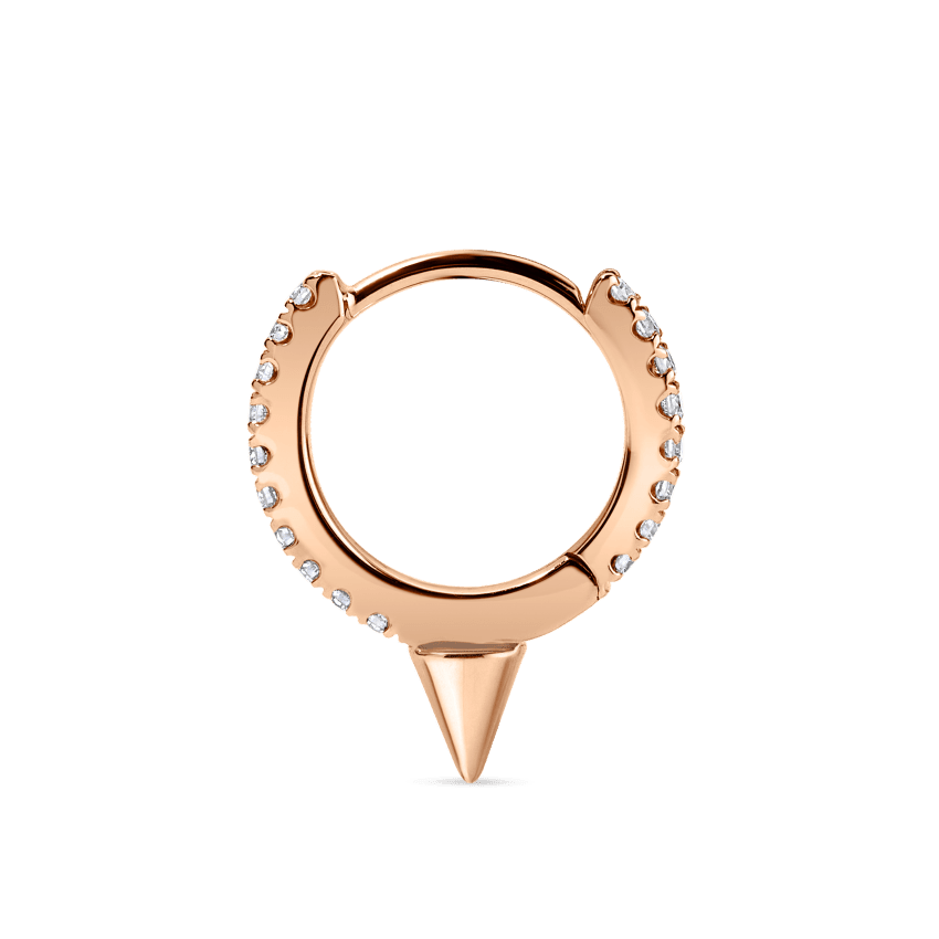 Single Short Spike Diamond Eternity Hoop Earring Rose Gold 8mm