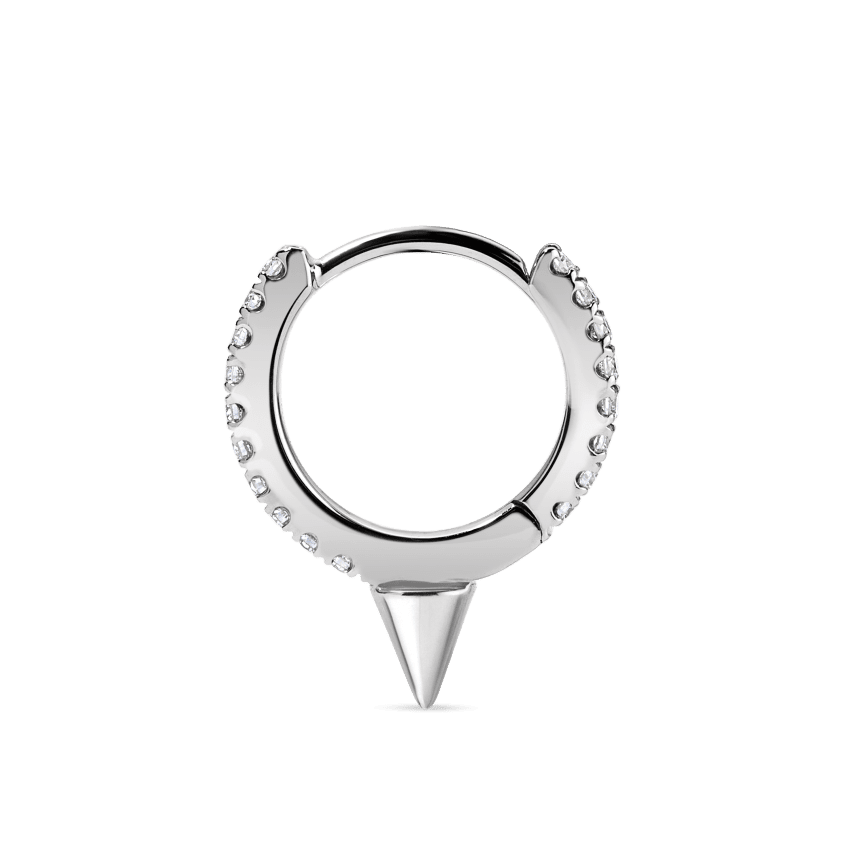 Single Short Spike Diamond Eternity Hoop Earring White Gold 8mm