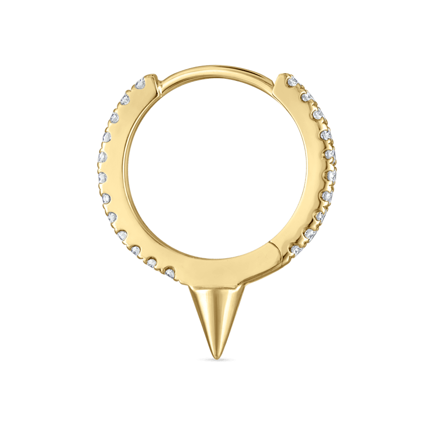 Single Short Spike Diamond Eternity Hoop Earring Yellow Gold 9.5mm