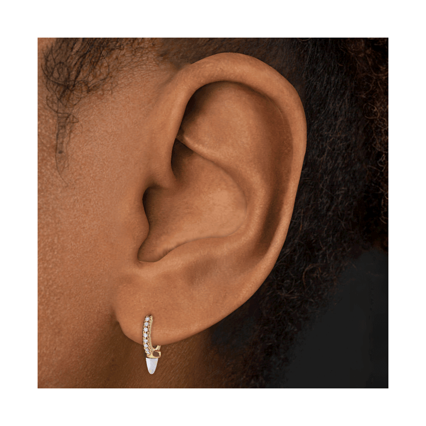 Single Short Opal Spike Diamond Eternity Hoop Earring Rose Gold 6.5mm