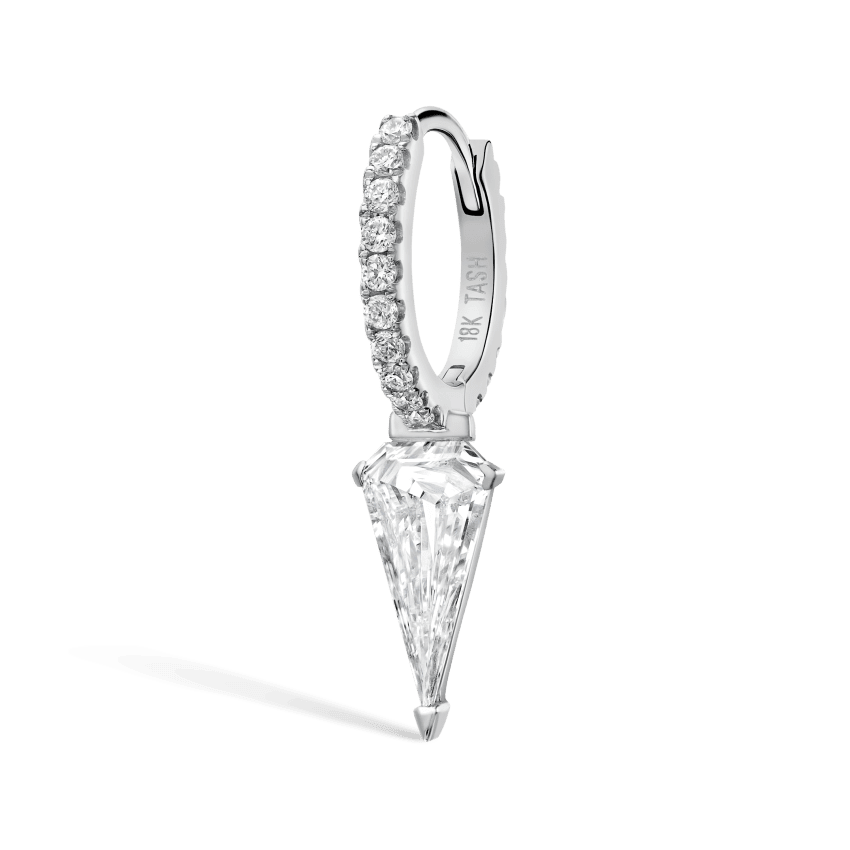Silhouette Diamond Long Spike Eternity Hoop Earring White Gold 8mm