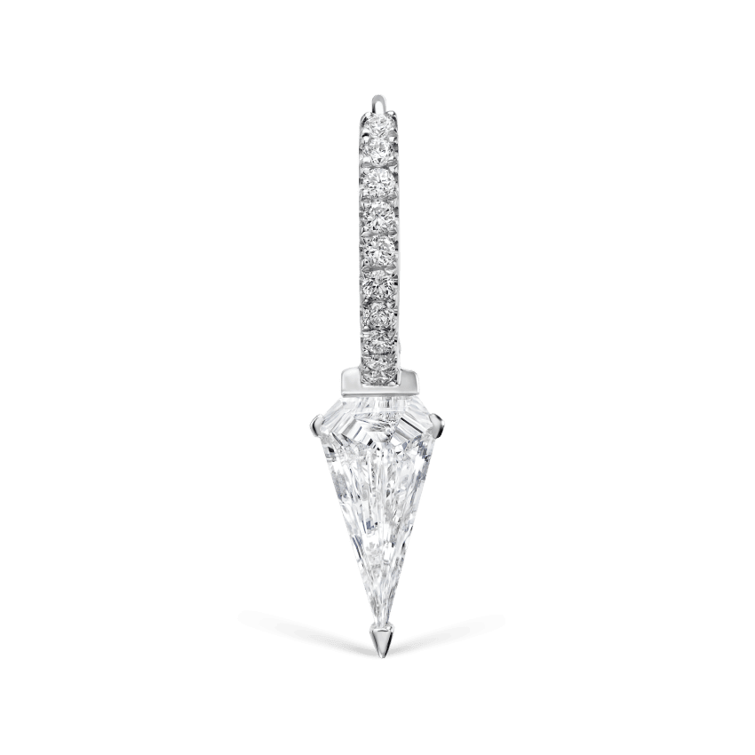 Silhouette Diamond Long Spike Eternity Hoop Earring White Gold 8mm