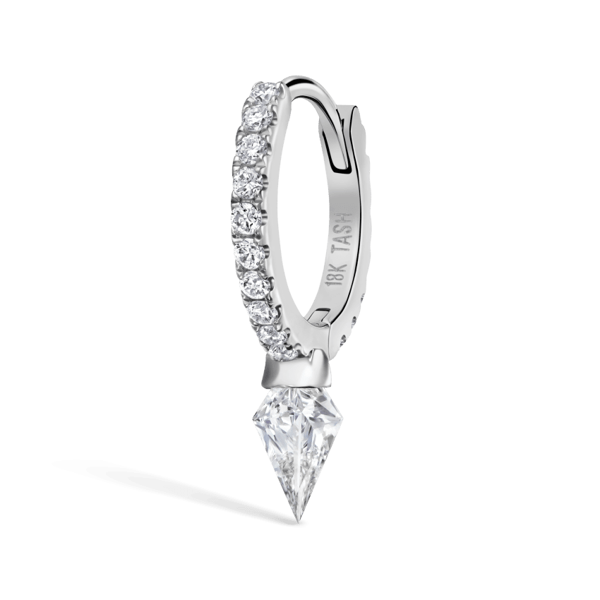 Silhouette Diamond Short Spike Eternity Hoop Earring White Gold 8mm
