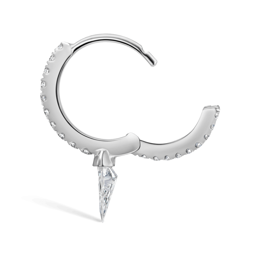 Silhouette Diamond Short Spike Eternity Hoop Earring White Gold 8mm