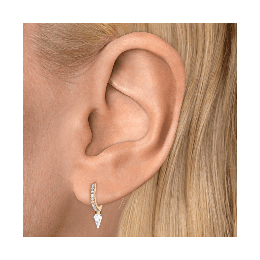 Silhouette Diamond Short Spike Eternity Hoop Earring Yellow Gold 8mm