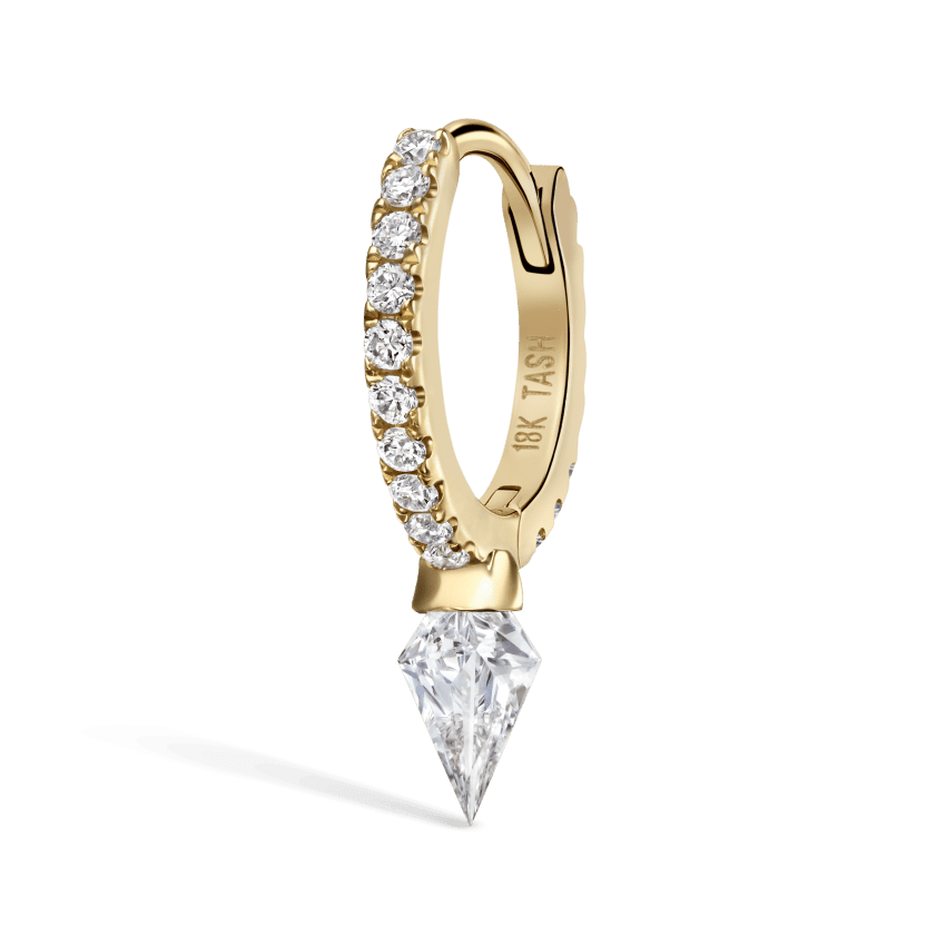 Silhouette Diamond Short Spike Eternity Hoop Earring Yellow Gold 8mm