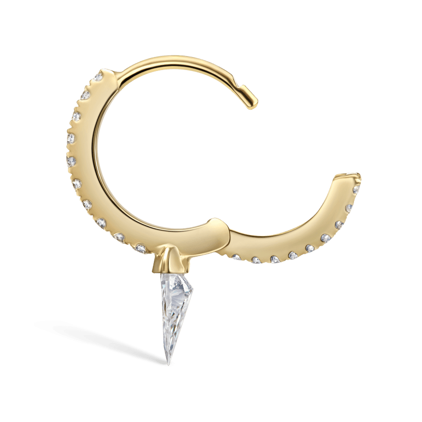 Silhouette Diamond Short Spike Eternity Hoop Earring Yellow Gold 8mm
