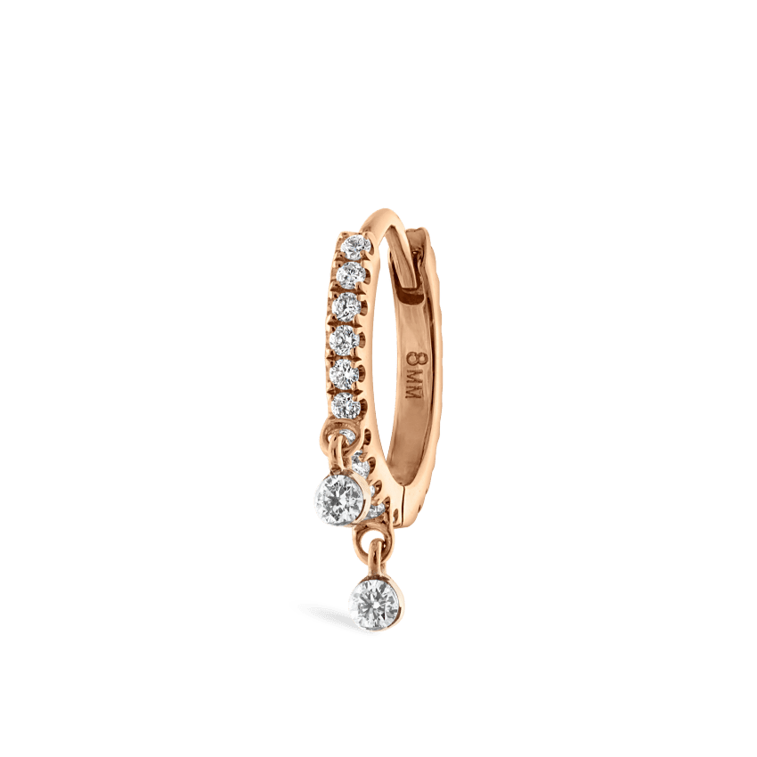 Diamond Eternity Double Dangle Hoop Earring Rose Gold 8mm