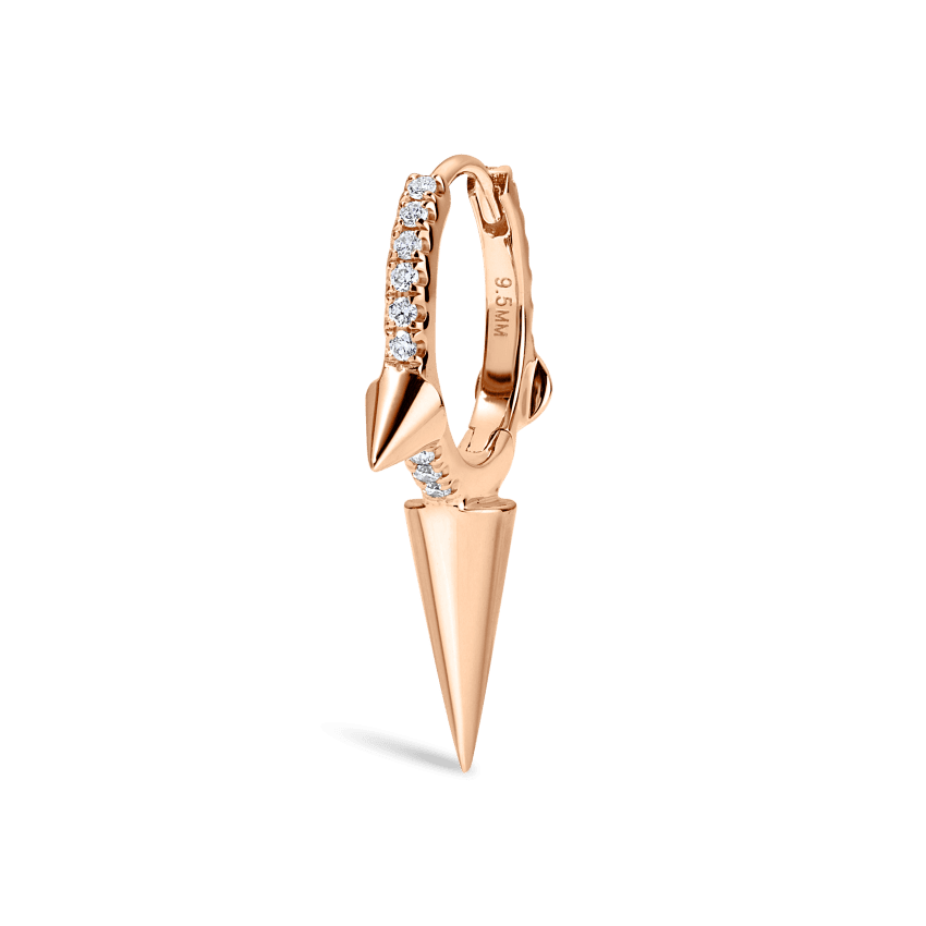 Triple Long Spike Diamond Eternity Hoop Earring Rose Gold 9.5mm
