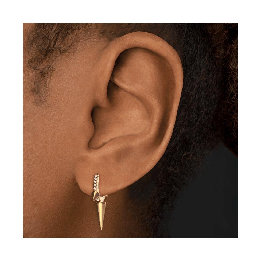 Triple Long Spike Diamond Eternity Hoop Earring Yellow Gold 8mm
