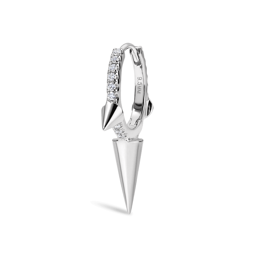 Triple Long Spike Diamond Eternity Hoop Earring White Gold 9.5mm