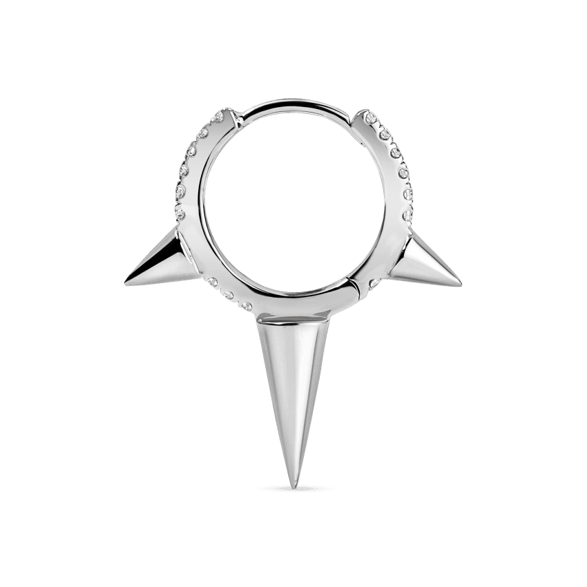 Triple Long Spike Diamond Eternity Hoop Earring White Gold 9.5mm