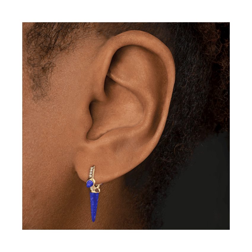Lapis Triple Long Spike Diamond Eternity Hoop Earring White Gold 8mm