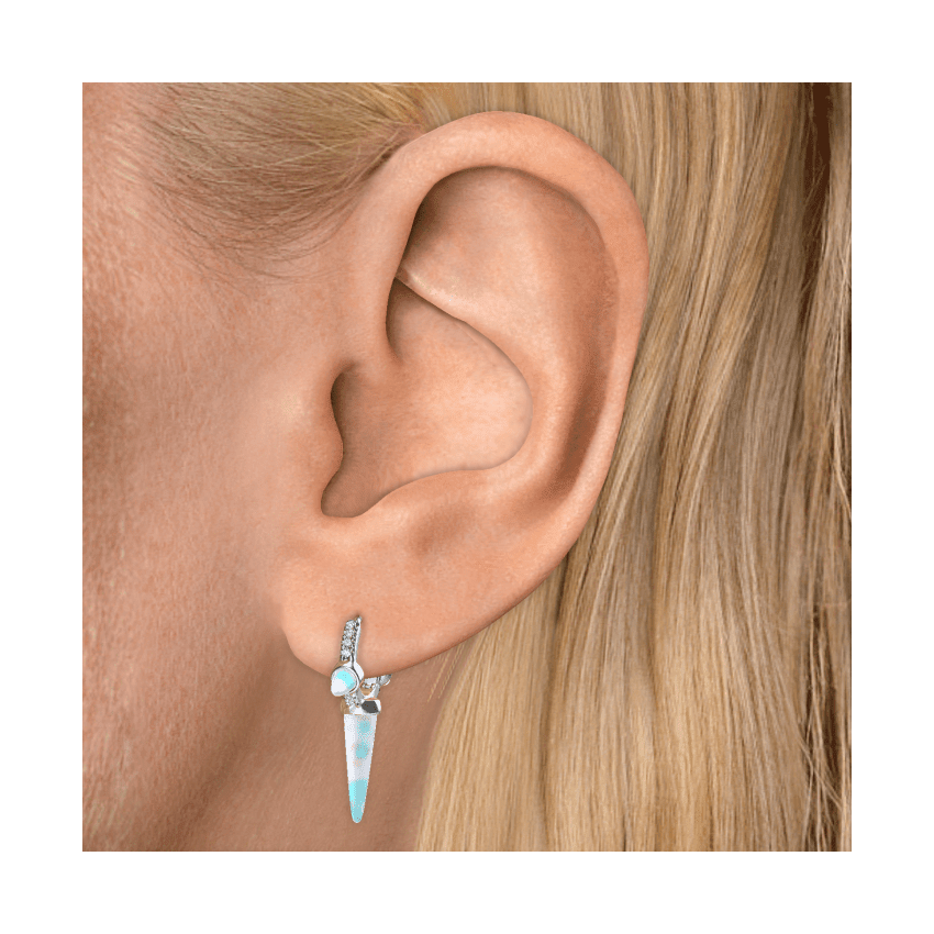 Triple Long Opal Spike Diamond Eternity Hoop Earring Rose Gold 8mm