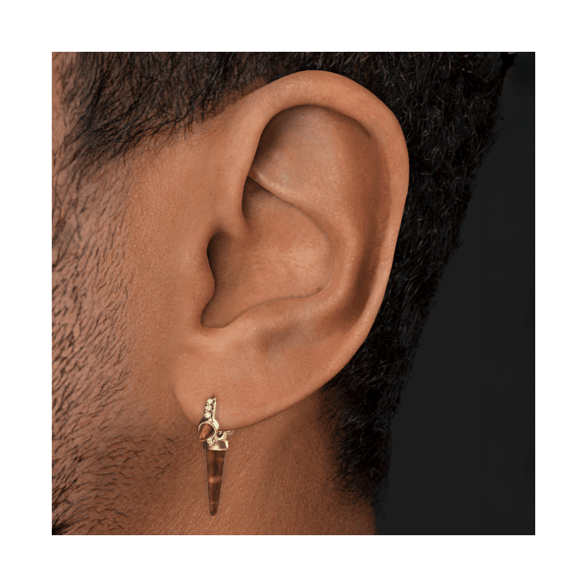 Tiger's Eye Triple Long Spike Diamond Eternity Hoop Earring Yellow Gold 6.5mm