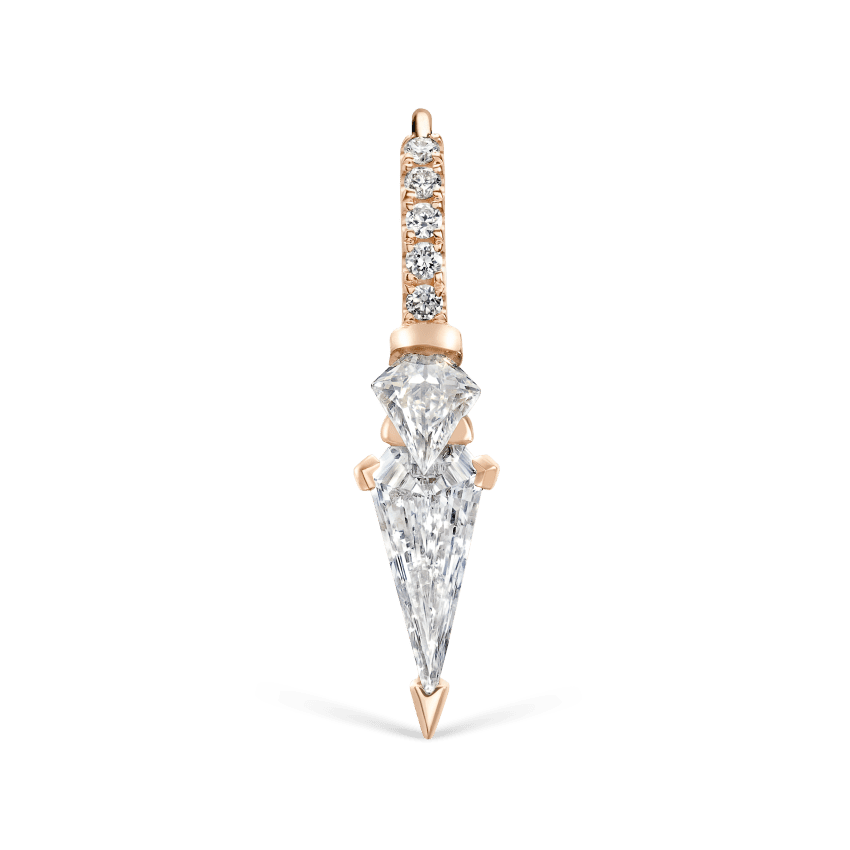 Silhouette Diamond Triple Long Spike Eternity Hoop Earring Rose Gold 8mm