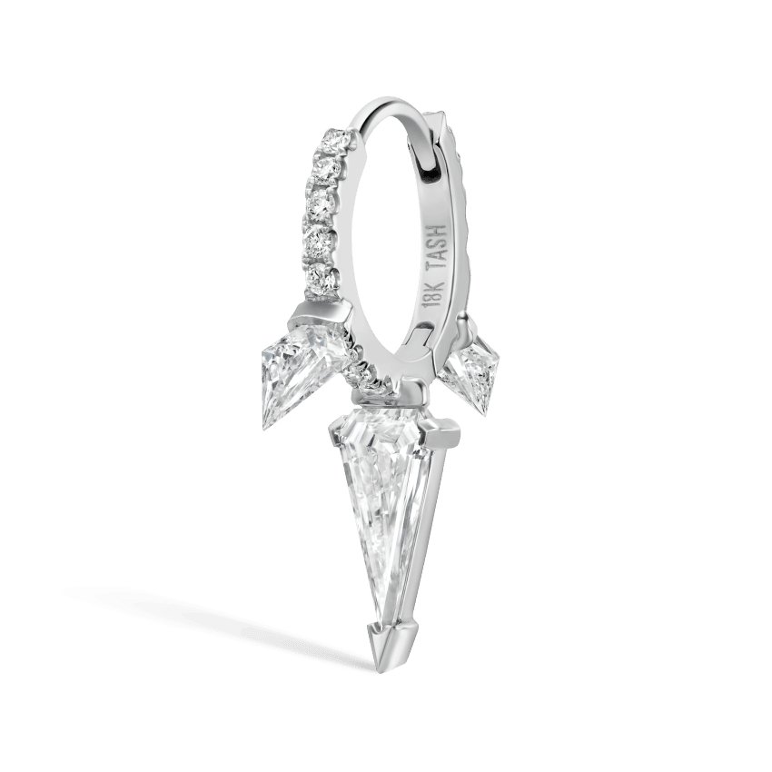 Silhouette Diamond Triple Long Spike Eternity Hoop Earring White Gold 8mm