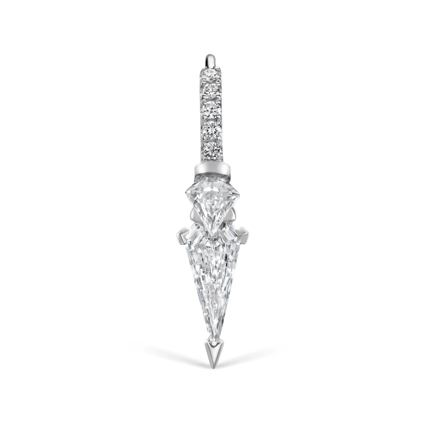 Silhouette Diamond Triple Long Spike Eternity Hoop Earring White Gold 8mm