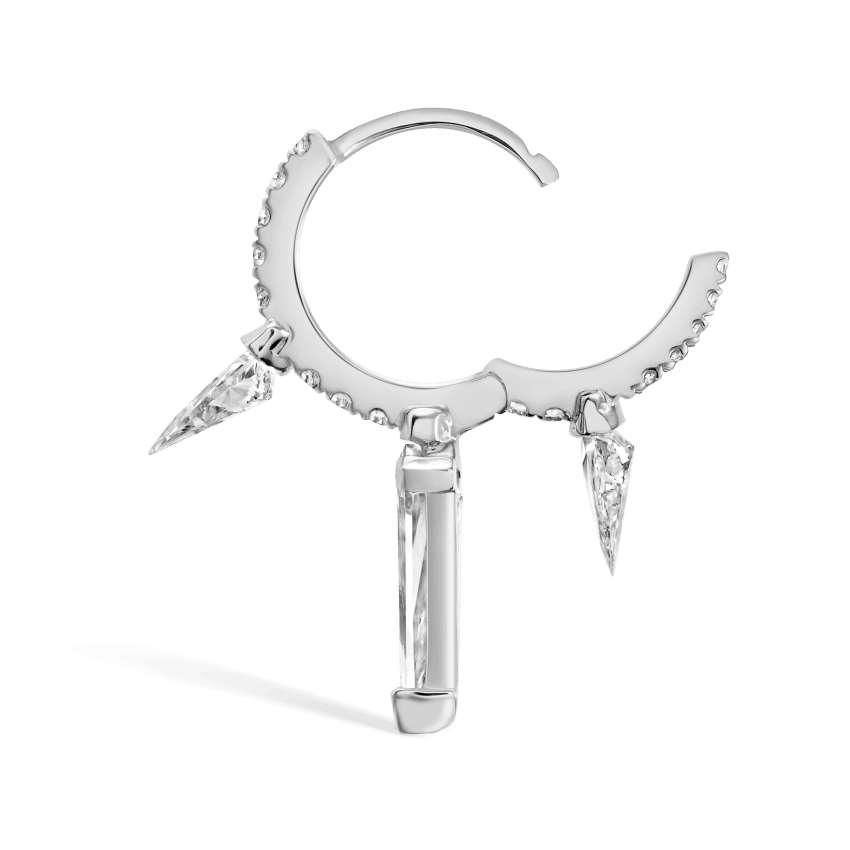 Silhouette Diamond Triple Long Spike Eternity Hoop Earring White Gold 8mm