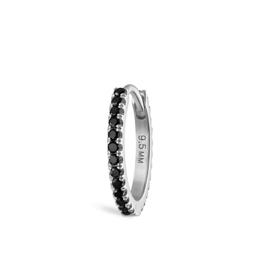 Black Diamond Eternity Hoop Earring White Gold 9.5mm