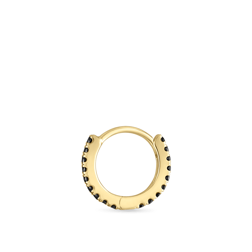 Black Diamond Eternity Hoop Earring Yellow Gold 6.5mm