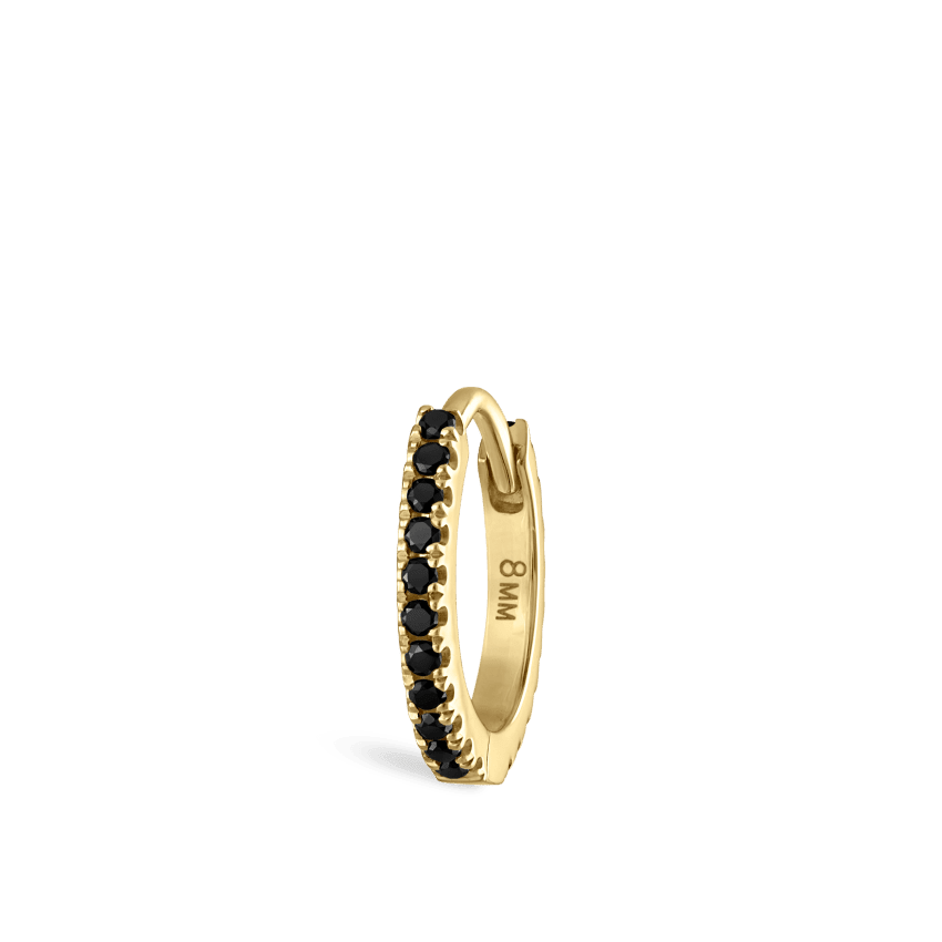 Black Diamond Eternity Hoop Earring Yellow Gold 8mm