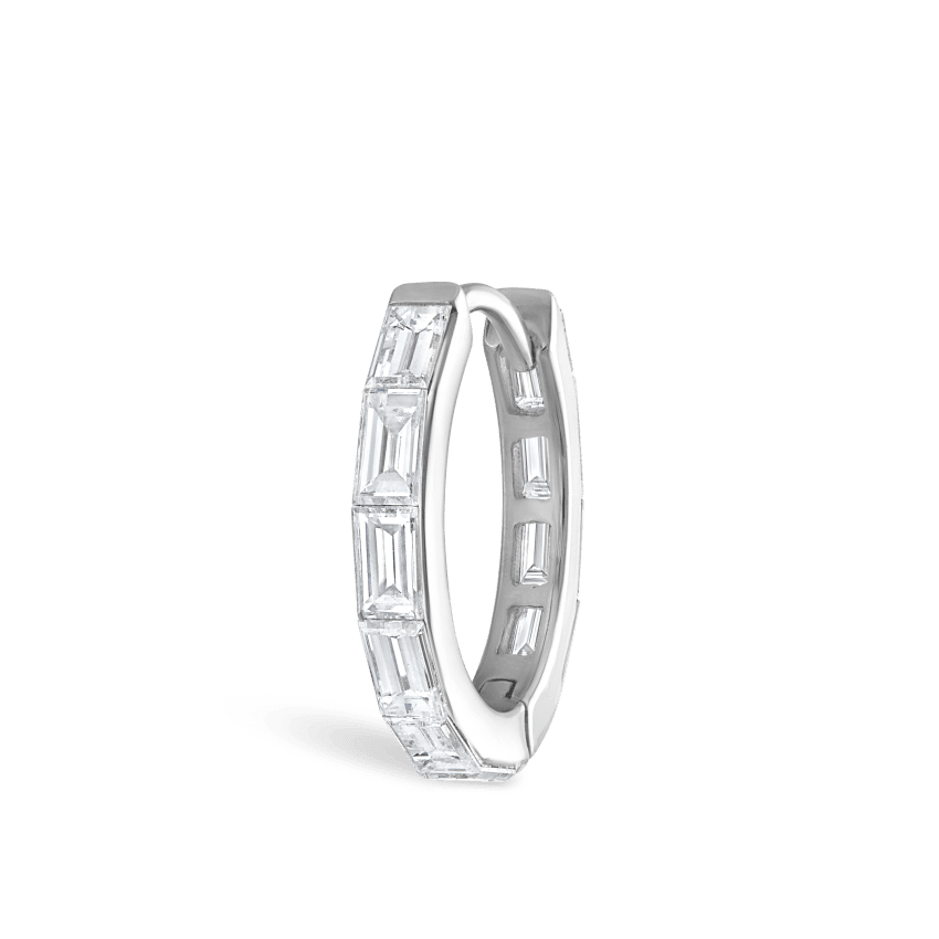 Invisible Set Baguette Diamond Eternity Hoop Earring White Gold 9.5mm