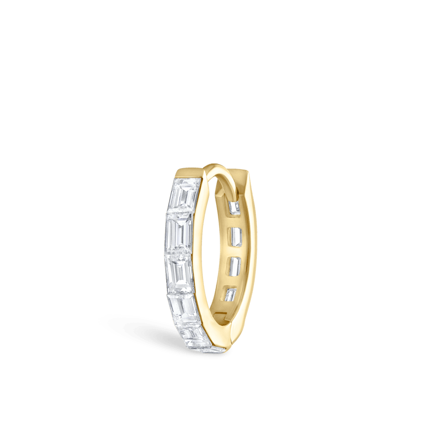 Invisible Set Baguette Diamond Eternity Hoop Earring Yellow Gold 8mm