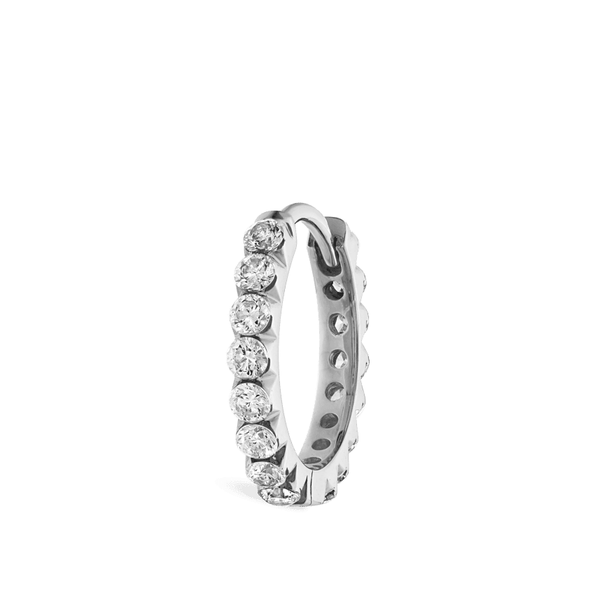 Invisible Set Diamond Eternity Hoop Earring White Gold 9.5mm