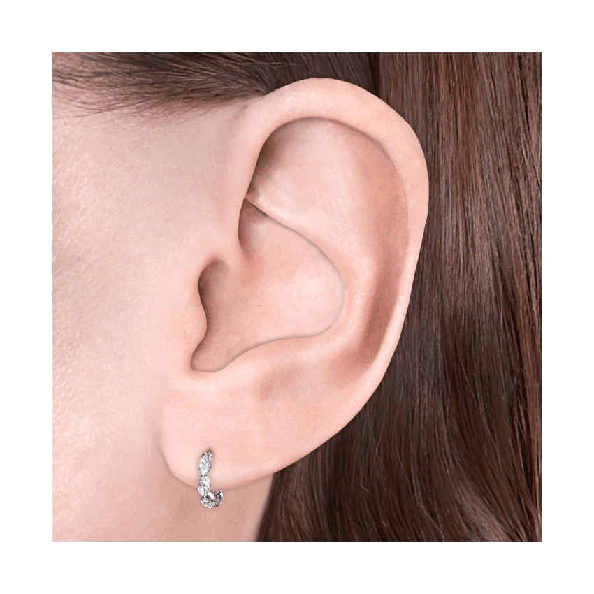 Invisible Set Diamond Marquise Eternity Hoop Earring White Gold 6.5mm