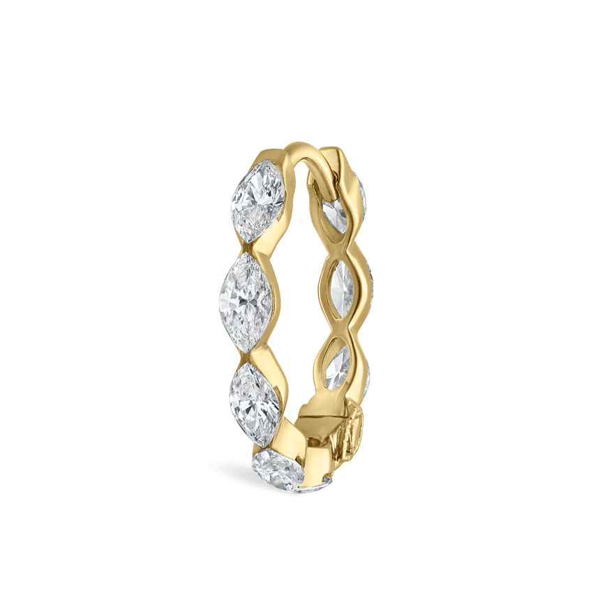 Invisible Set Diamond Marquise Eternity Hoop Earring Yellow Gold 11mm
