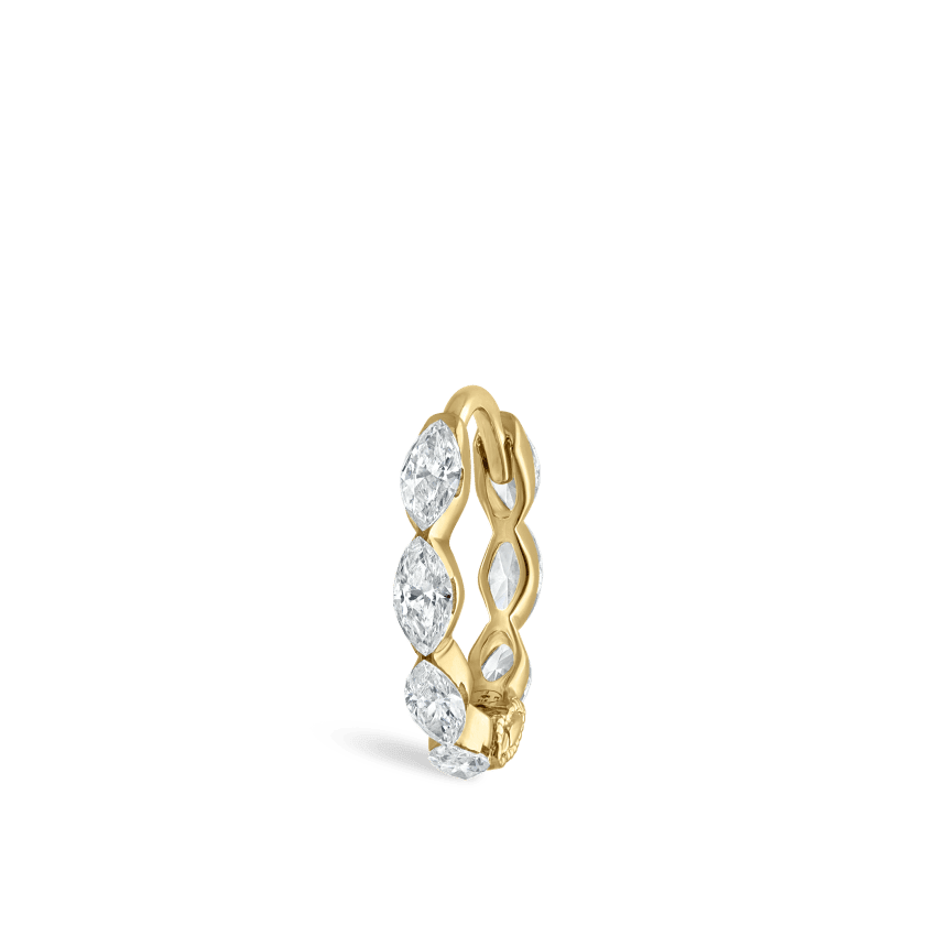 Invisible Set Diamond Marquise Eternity Hoop Earring Yellow Gold 8mm