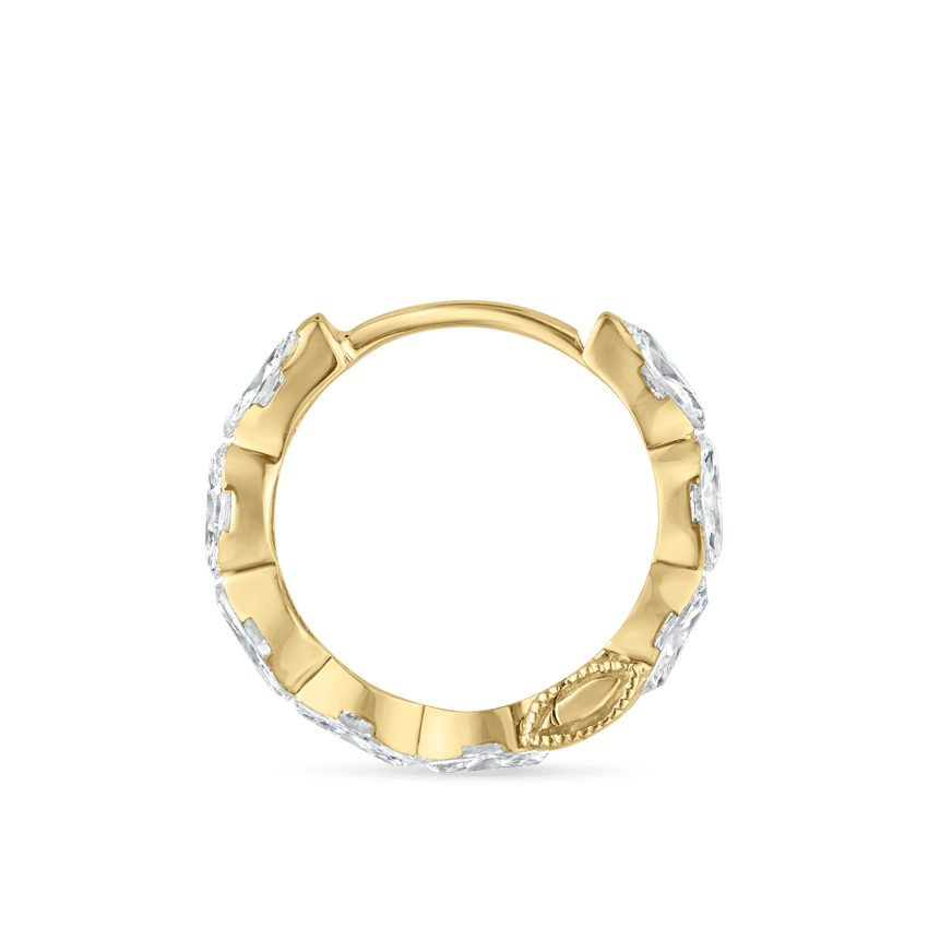 Invisible Set Diamond Marquise Eternity Hoop Earring Yellow Gold 9.5mm