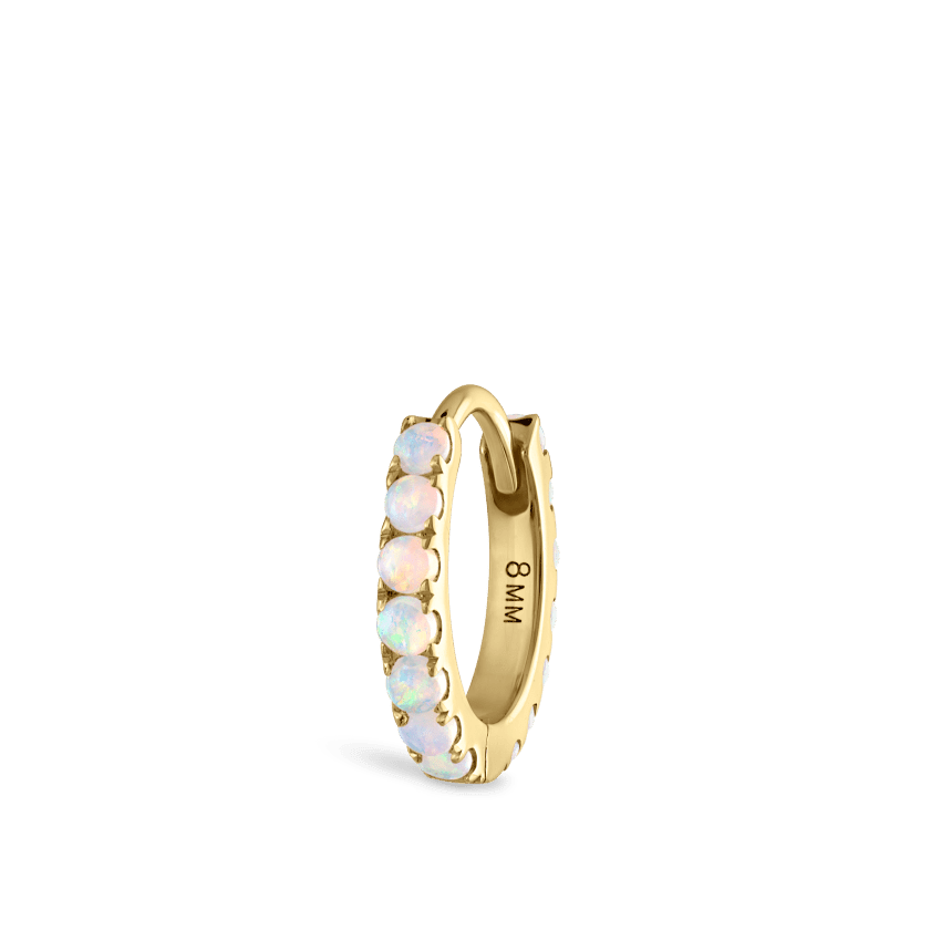 Opal Eternity Hoop Earring Yellow Gold 8mm