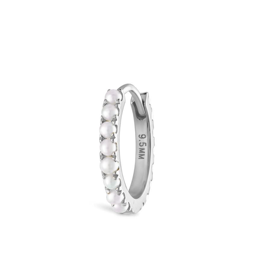 Pearl Eternity Hoop Earring White Gold 9.5mm