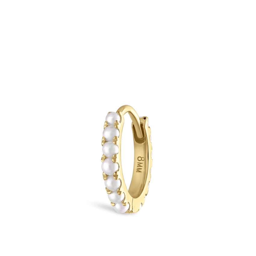 Pearl Eternity Hoop Earring Yellow Gold 8mm