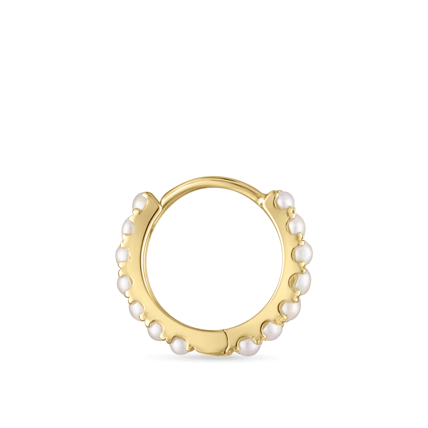 Pearl Eternity Hoop Earring Yellow Gold 8mm