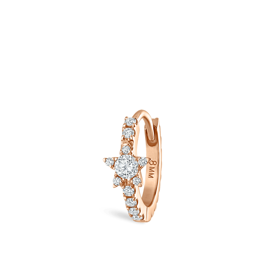 Diamond Star Eternity Hoop Earring Rose Gold 8mm