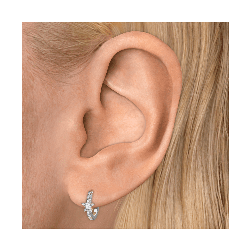 Diamond Star Eternity Hoop Earring White Gold 8mm