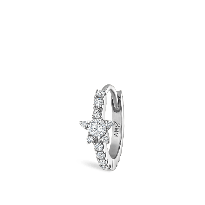 Diamond Star Eternity Hoop Earring White Gold 8mm